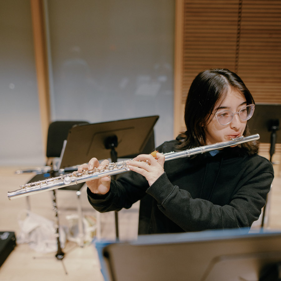 Student playing the flute