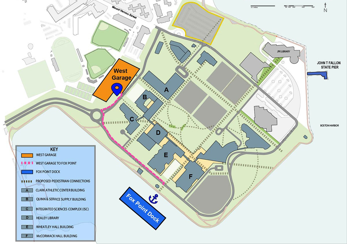Map of the university shows Fox Point Dock.
