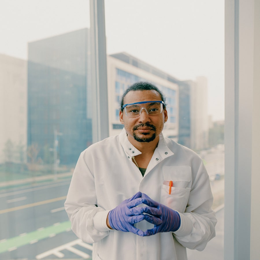 scientist in lab gear