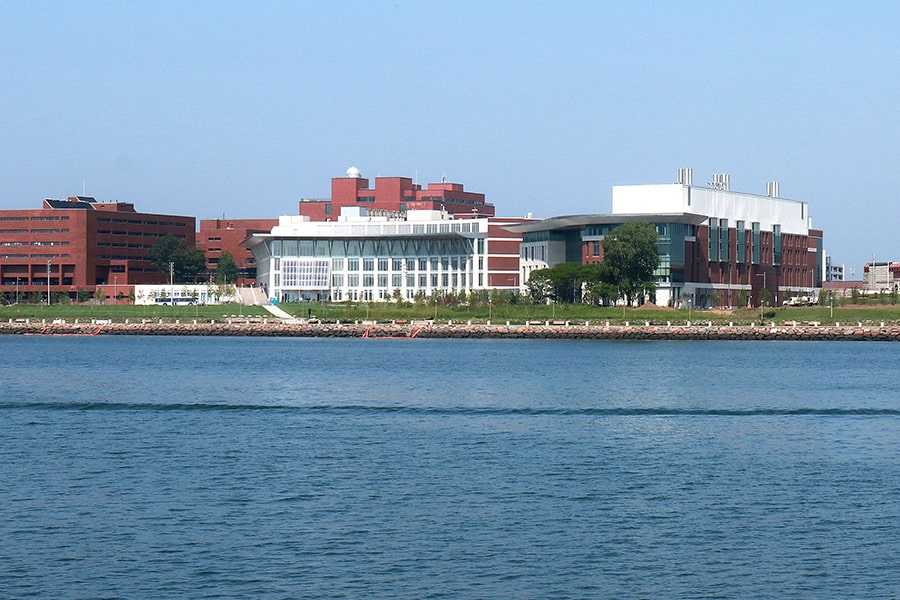 View of Campus Center from the water.