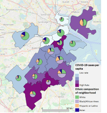 COVID-19 cases per capita ethnic composition neighborhood map
