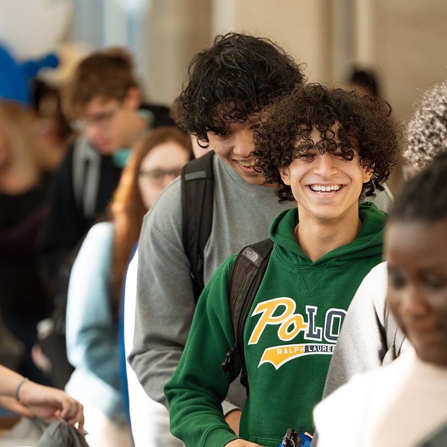 students lining up for swag