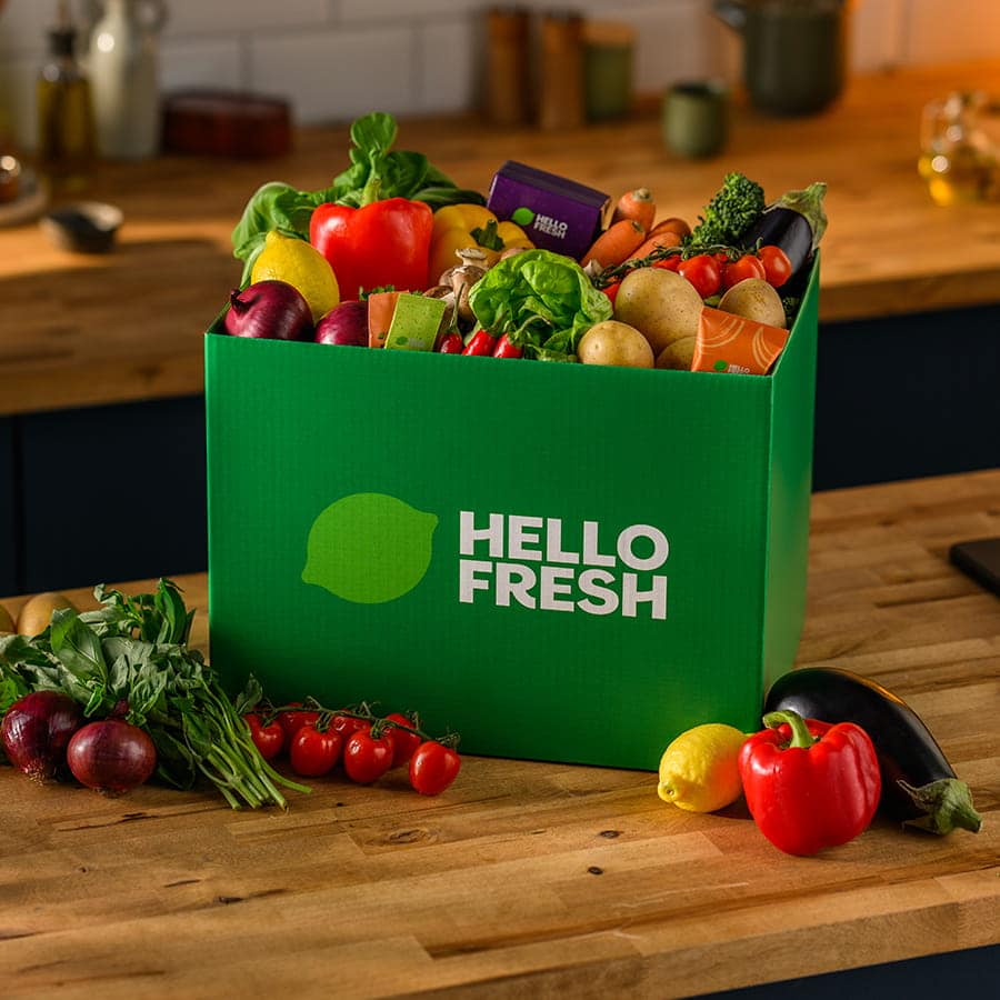 HelloFresh box featuring meal ingredients.