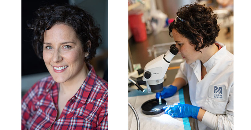 Pictures of Dr. McCusker in her office and in her lab.