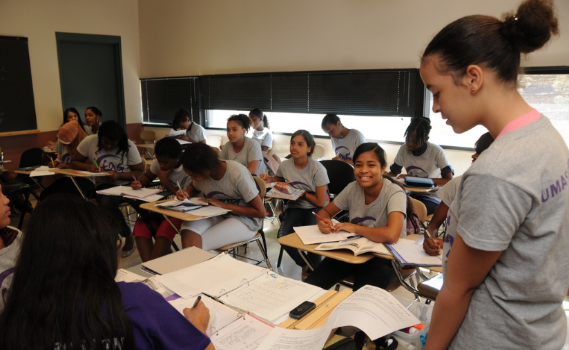 TAG Students in a math classroom at UMass Boston