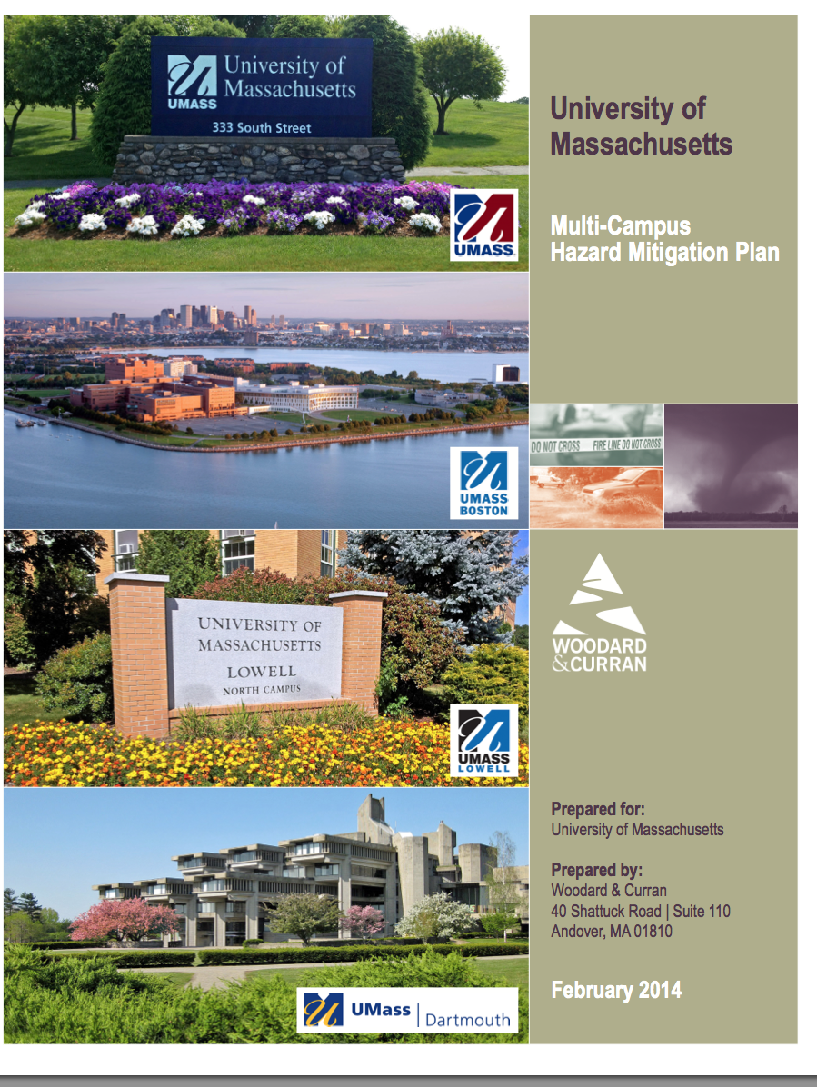 Cover image for UMass Boston mitigation plan showing various campuses