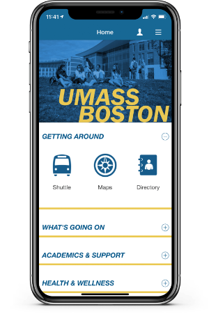 Home screen of the UMass Boston Mobile App