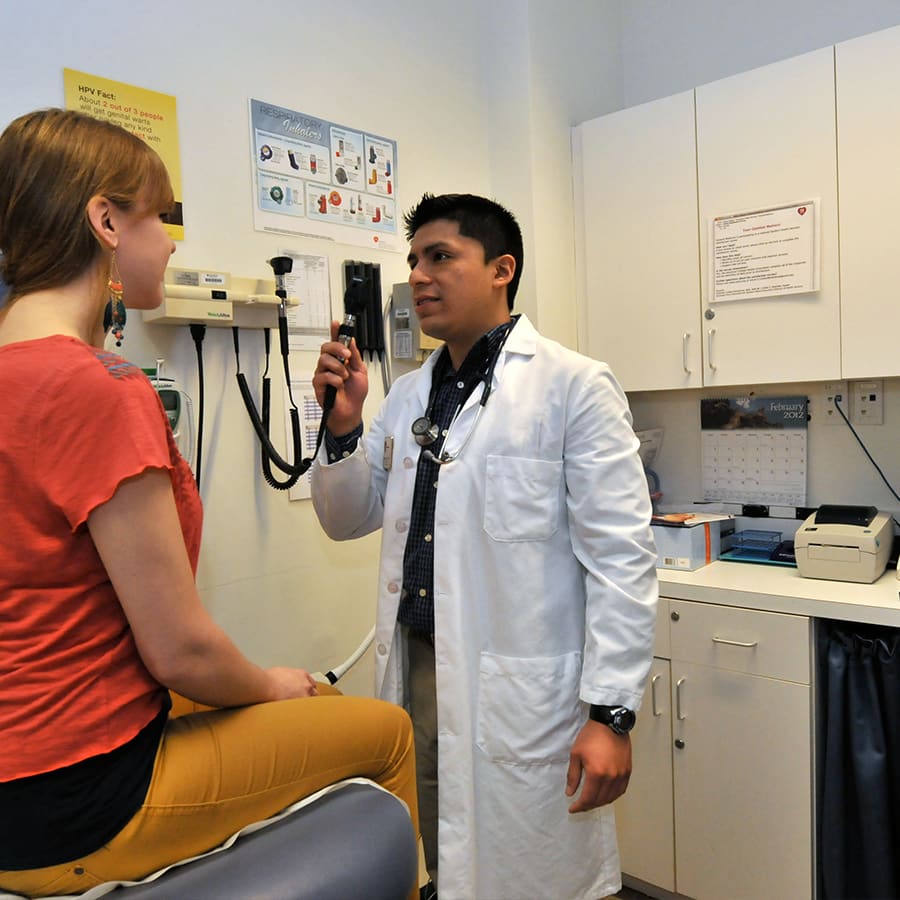 A student visits a doctor.