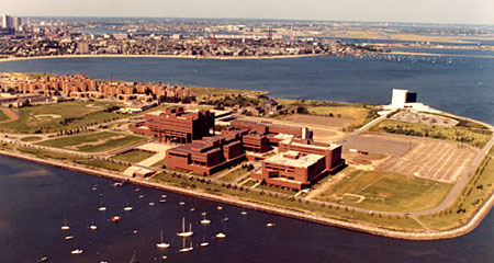 Aerial view of the UMass Boston campus as it looked in 1974.