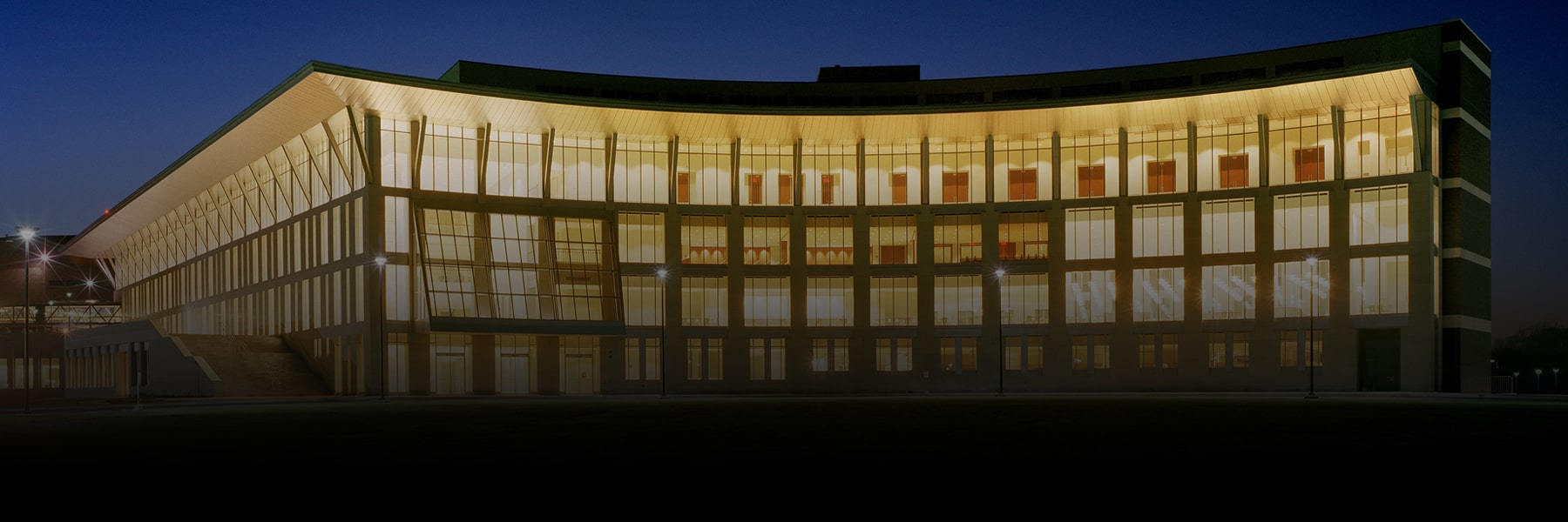 Campus Center illuminated at night
