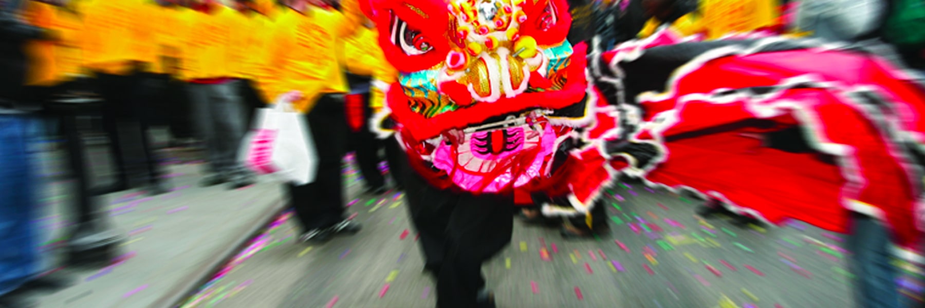motion photo of Chinese dragon puppet