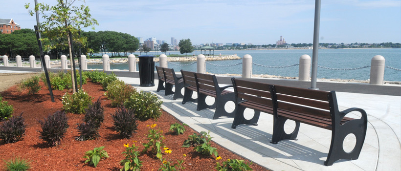 Benches on the updated HarborWalk