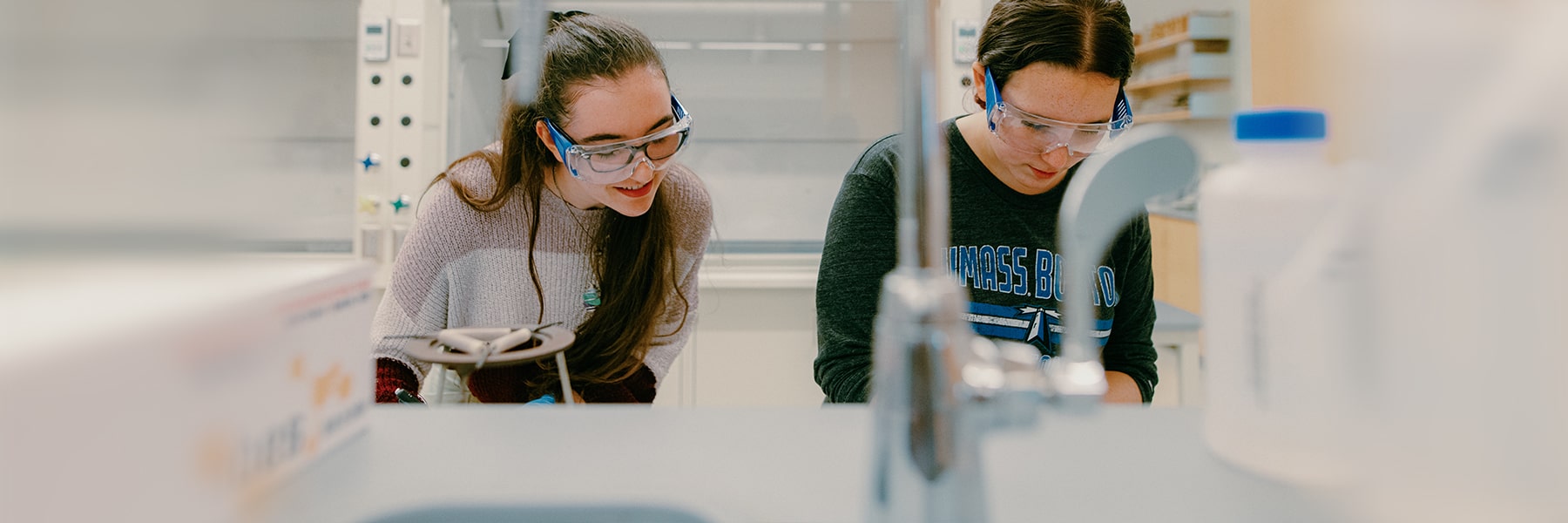 Students work in a chemistry lab on campus.