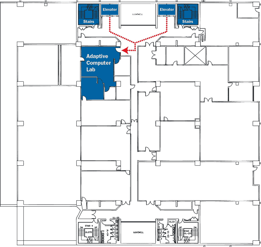 Map showing adaptive computer lab floor plan.