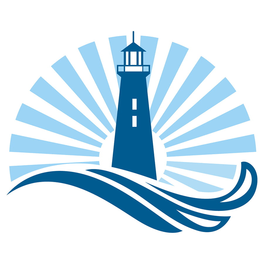 Lighthouse with Blue Rays and Waves