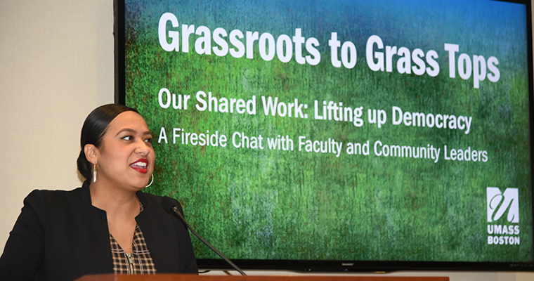 Cynthia Orellana speaks at the annual Fireside Chat