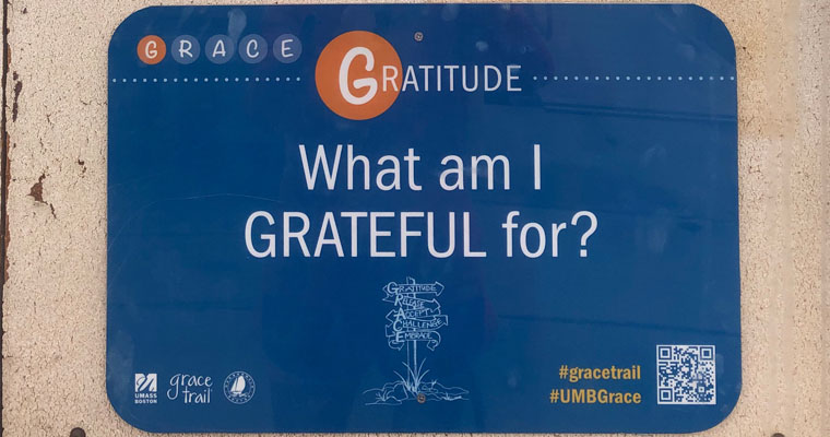 Image of a Gratitude sign on the Grace Trail.