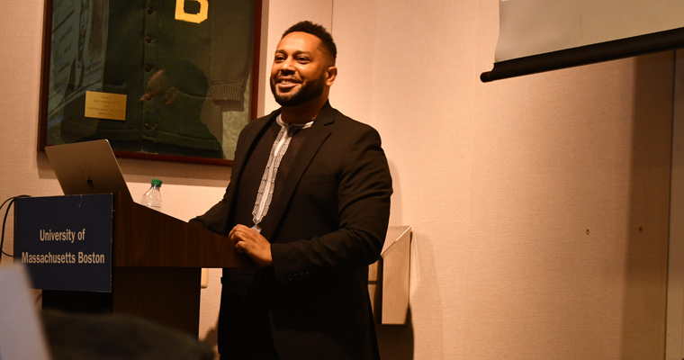 Quito Swan spoke to students, faculty, and staff at a meet and greet in February.