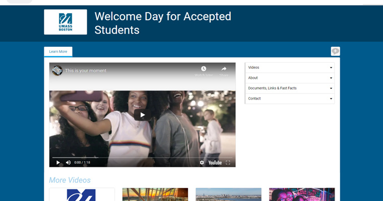 Accepted students used PlatformQ, a live online event management tool, to participate in UMass Boston's Virtual Welcome Day. 
