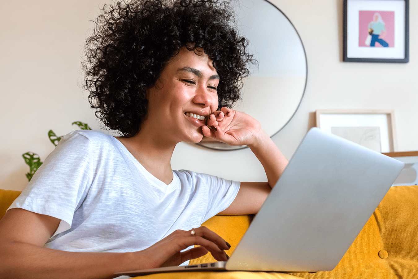 Female student works on laptop