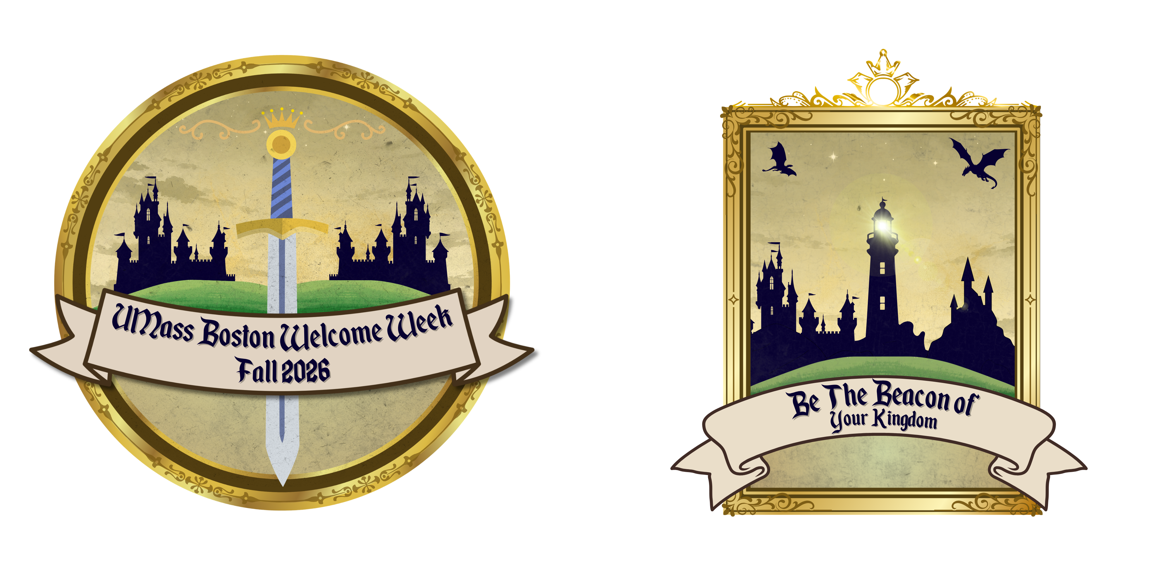 Medieval Themed Designs with Sword and Castle motifs for Welcome Week