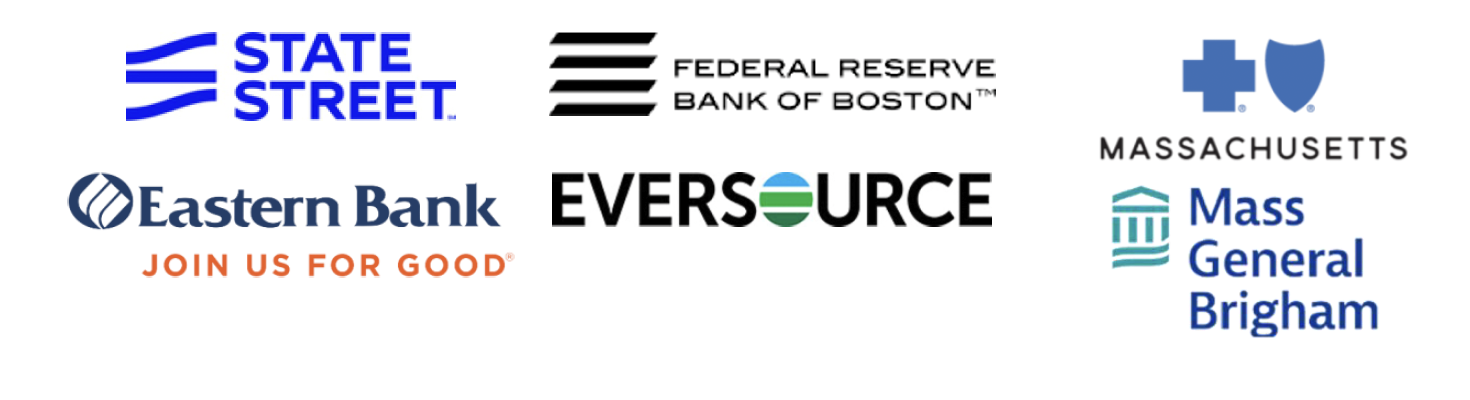 collaborative leadership partner logos include: State Street Bank, Federal Reserve, Bank of Boston, Blue Cross Blue Shield of MA, Eversource, Eastern Bank,  Mass General Brigham