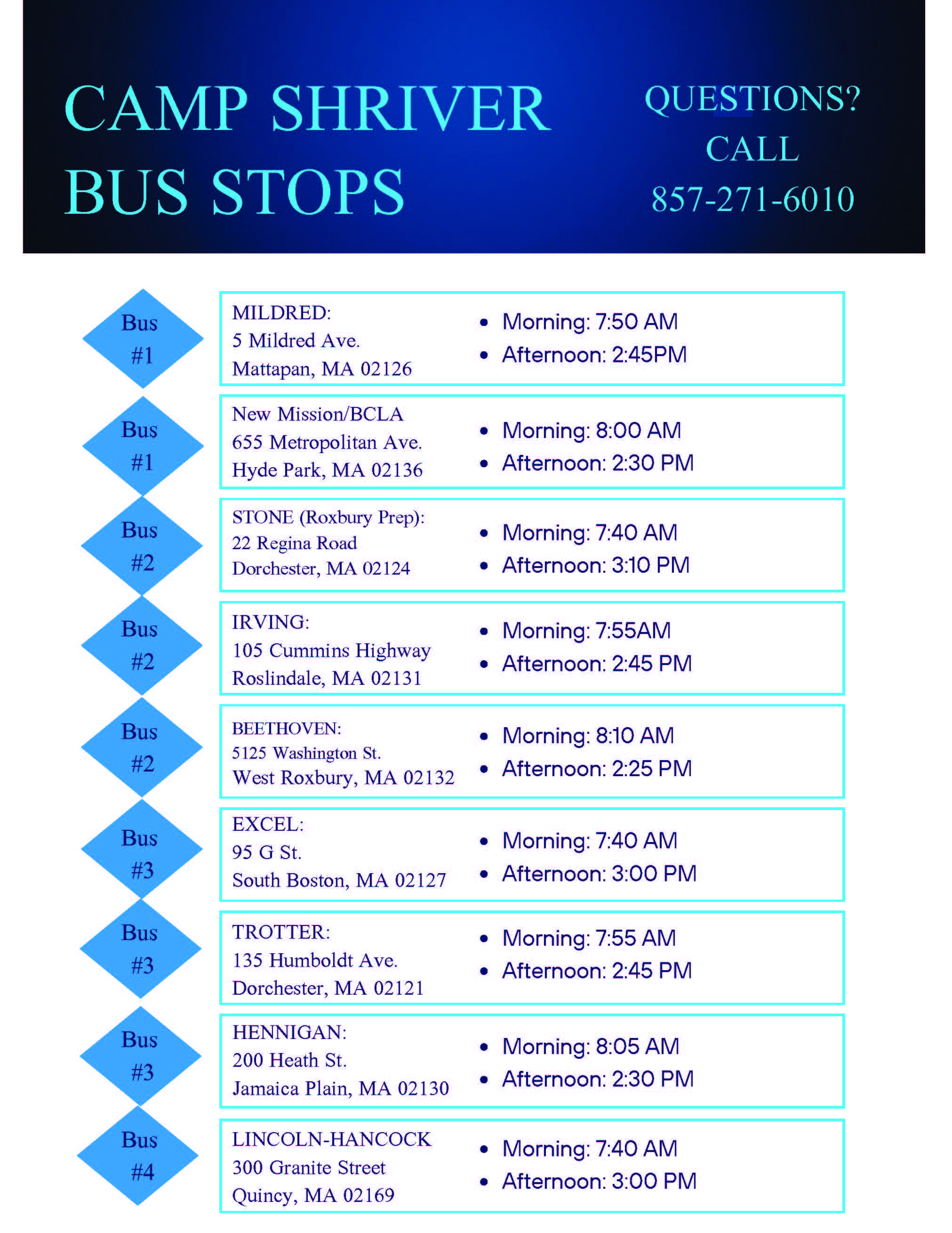 2025 Camp Shriver Bus Stops