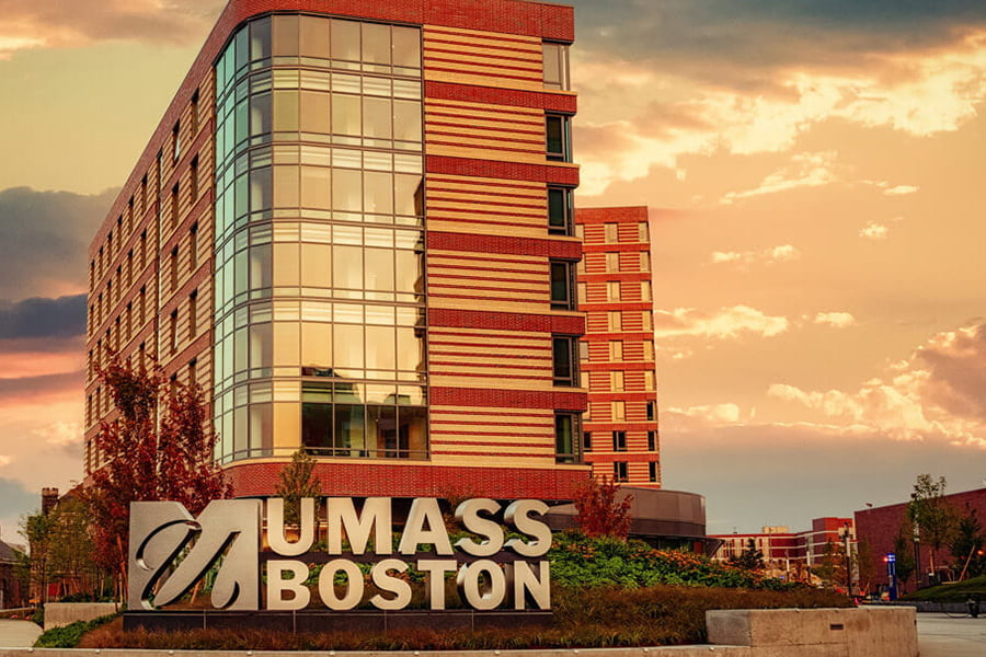 Residence Hall viewed at sunset.