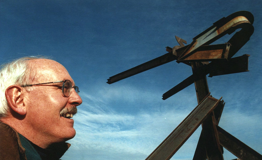 This image is of Professor Paul Tucker with Mark di Suvero’s Huru, circa 1997