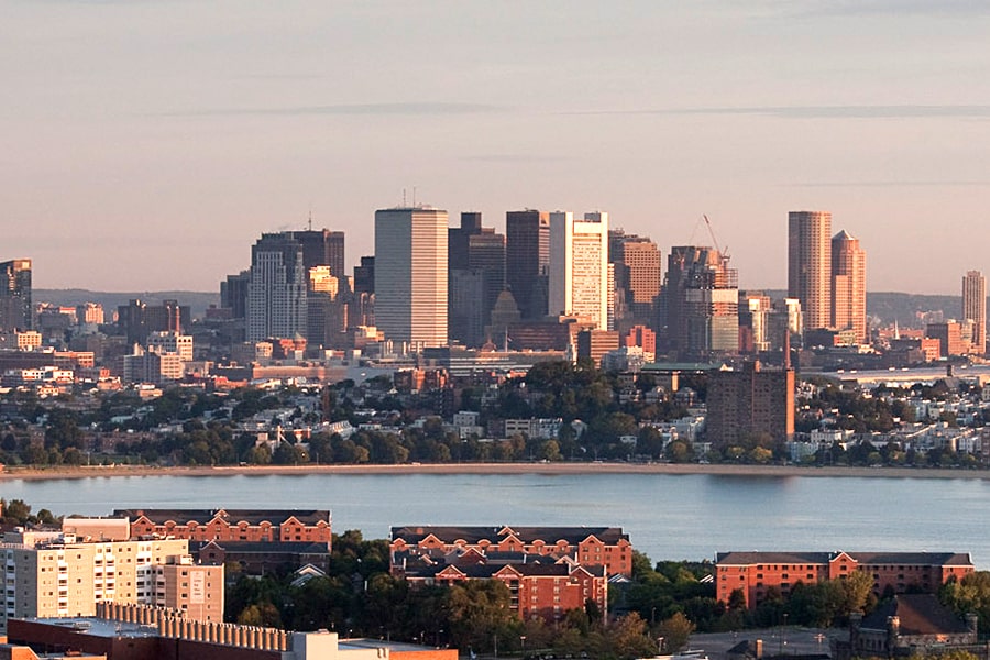 Boston Skyline viewed from air.