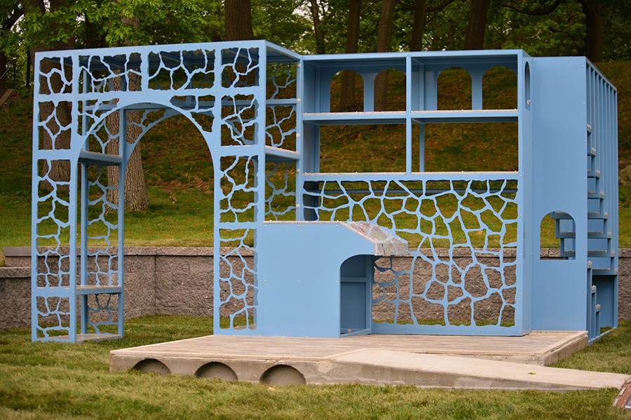 blue architectural sculpture by artist Lan Tuazon entitled 