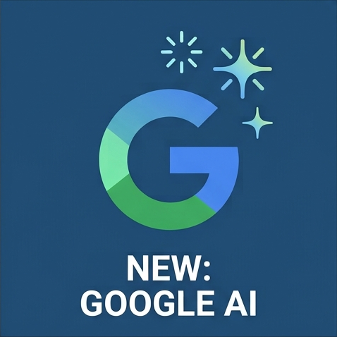 The Google 'G' logo with sparkles and the caption 