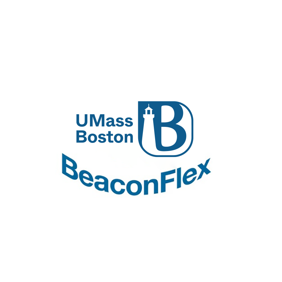 The UMass Boston logo features a blue design with the word 