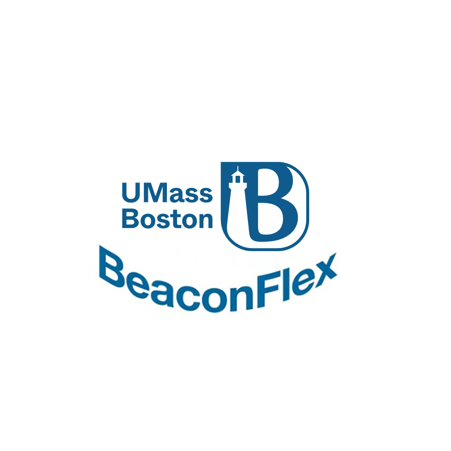 The UMass Boston logo features a blue design with the word