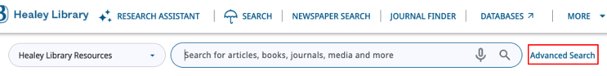 UMBrella main search bar, with the “Advanced Search” link highlighted in red.