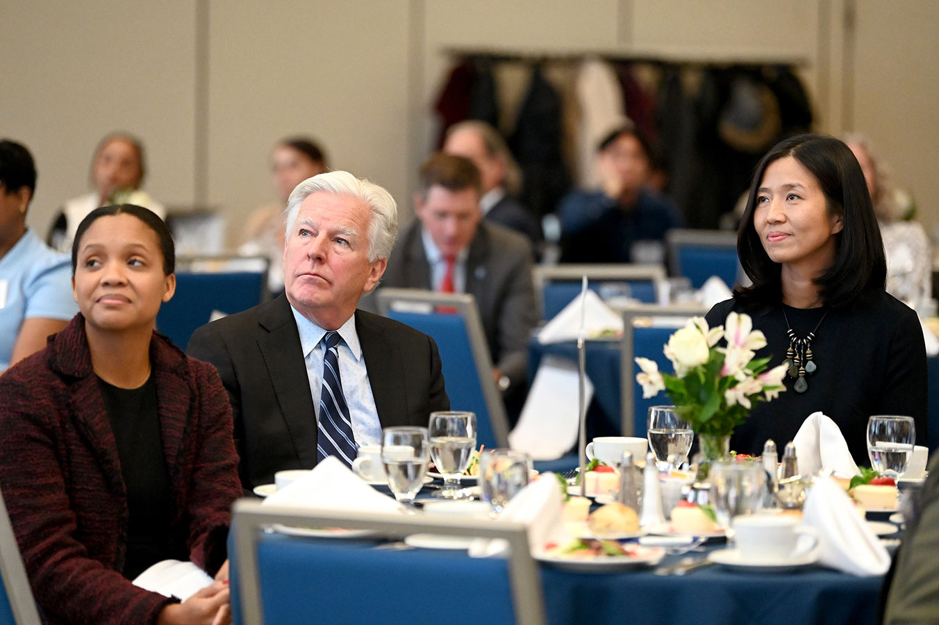 Secretary of Labor and Workforce Development Lauren Jones, President Meehan and Mayor Michelle Wu