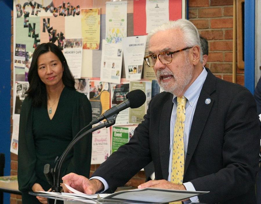 Chancellor Suarez-Orozco and Mayor Wu announcing the award of a a $2.5 million grant from the American Rescue Plan Act (ARPA)