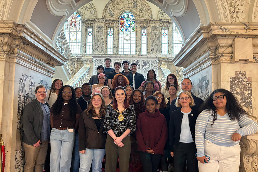 Students meeting with the Lord Mayor of Belfast