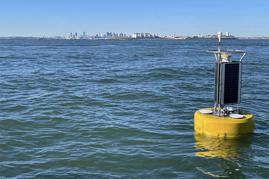 A Stone Living Lab wave buoy in Boston Harbor.