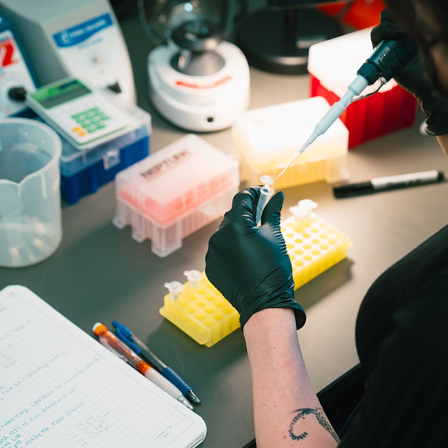 Research Core hands test tubes.