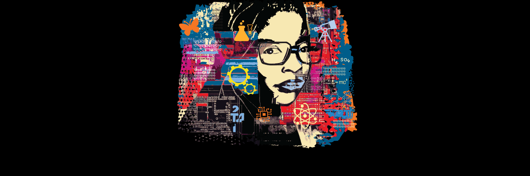 Graphic collage of a woman with graphics.