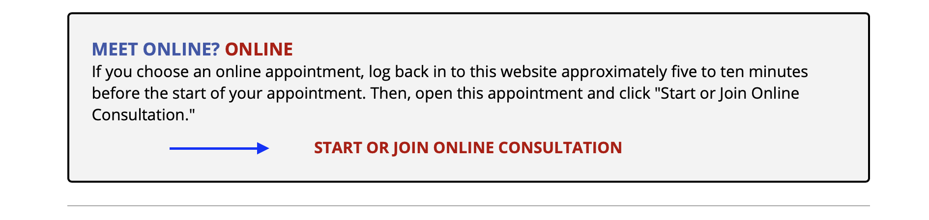 Join or start online appointment button